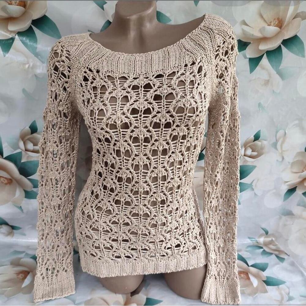 90s vintage womens beige knitted sparkly sweater
